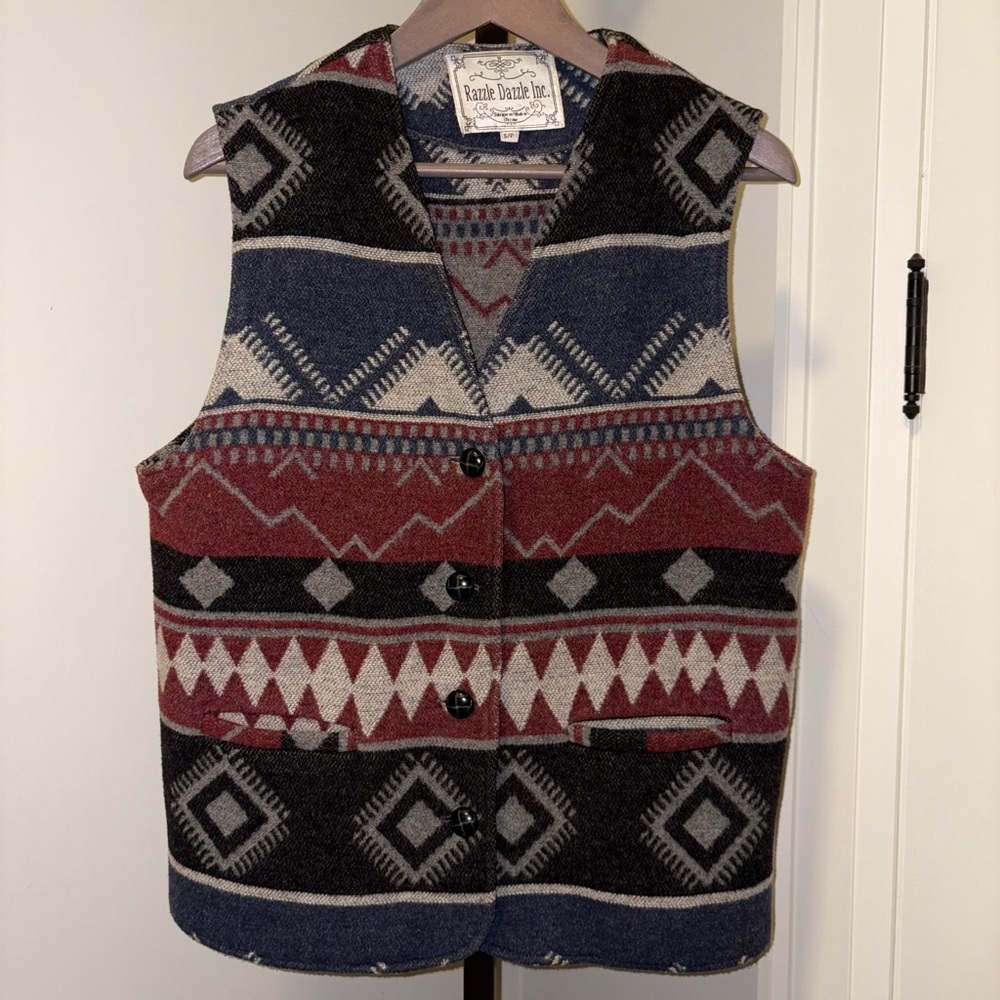 Razzle Dazzle Southwestern Wool Blend Vest Men’s Small Ranch Boho Western Aztec